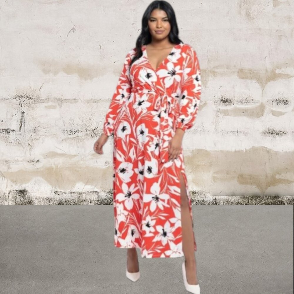 Eloquii Women's Red and White Floral Dress Size 20